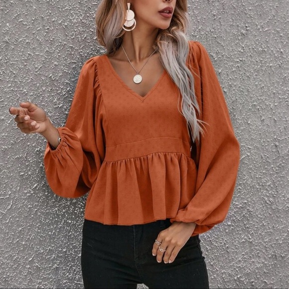 Boho ruffle hem lantern sleeve blouse - Picture 7 of 7
